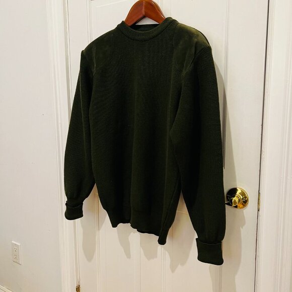 Barbour 100% Wool Suede leather Shoulder & Elbow Patch Gun Sweater Size Medium - Picture 5 of 16